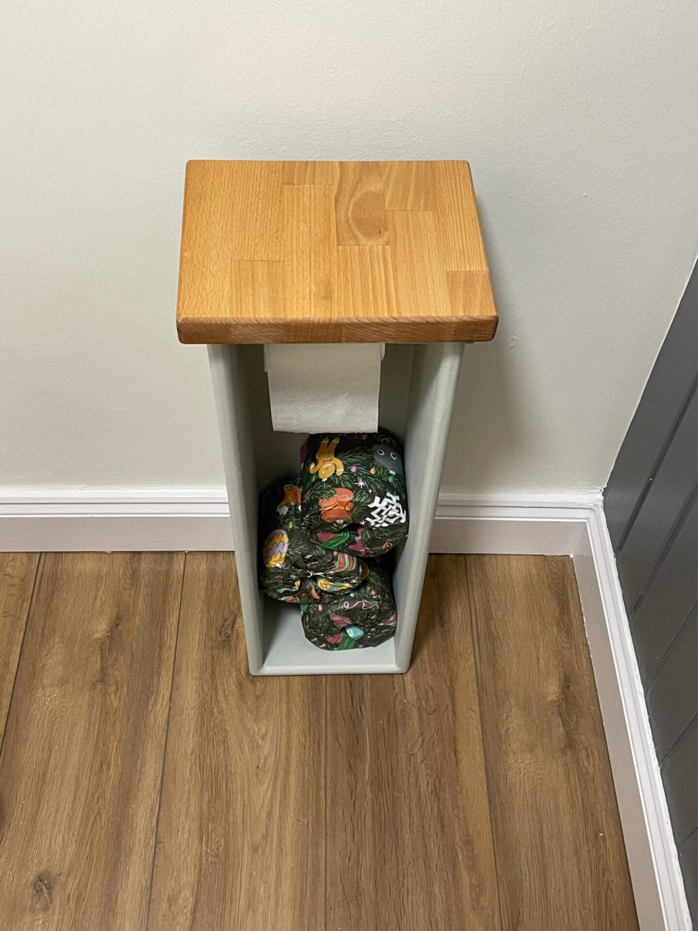 Wooden Toilet Roll Holder — Light Colours — close-up