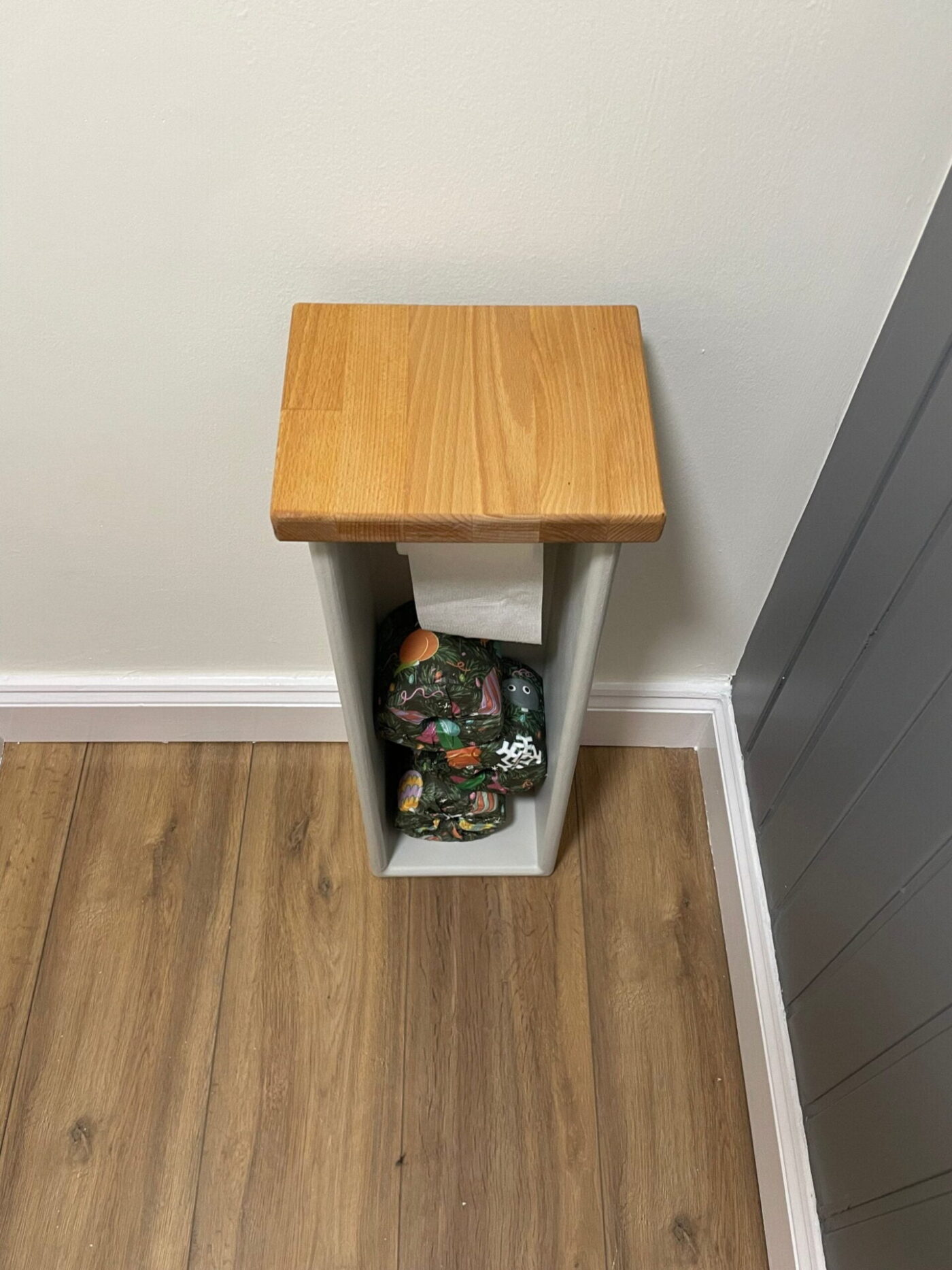 Wooden Toilet Roll Holder — Light Colours — top view