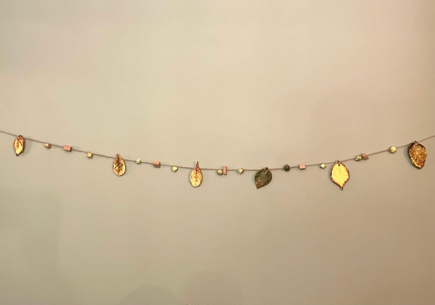 Ceramic Autumn Leaf Garland — Green, Yellow & Brown — side view