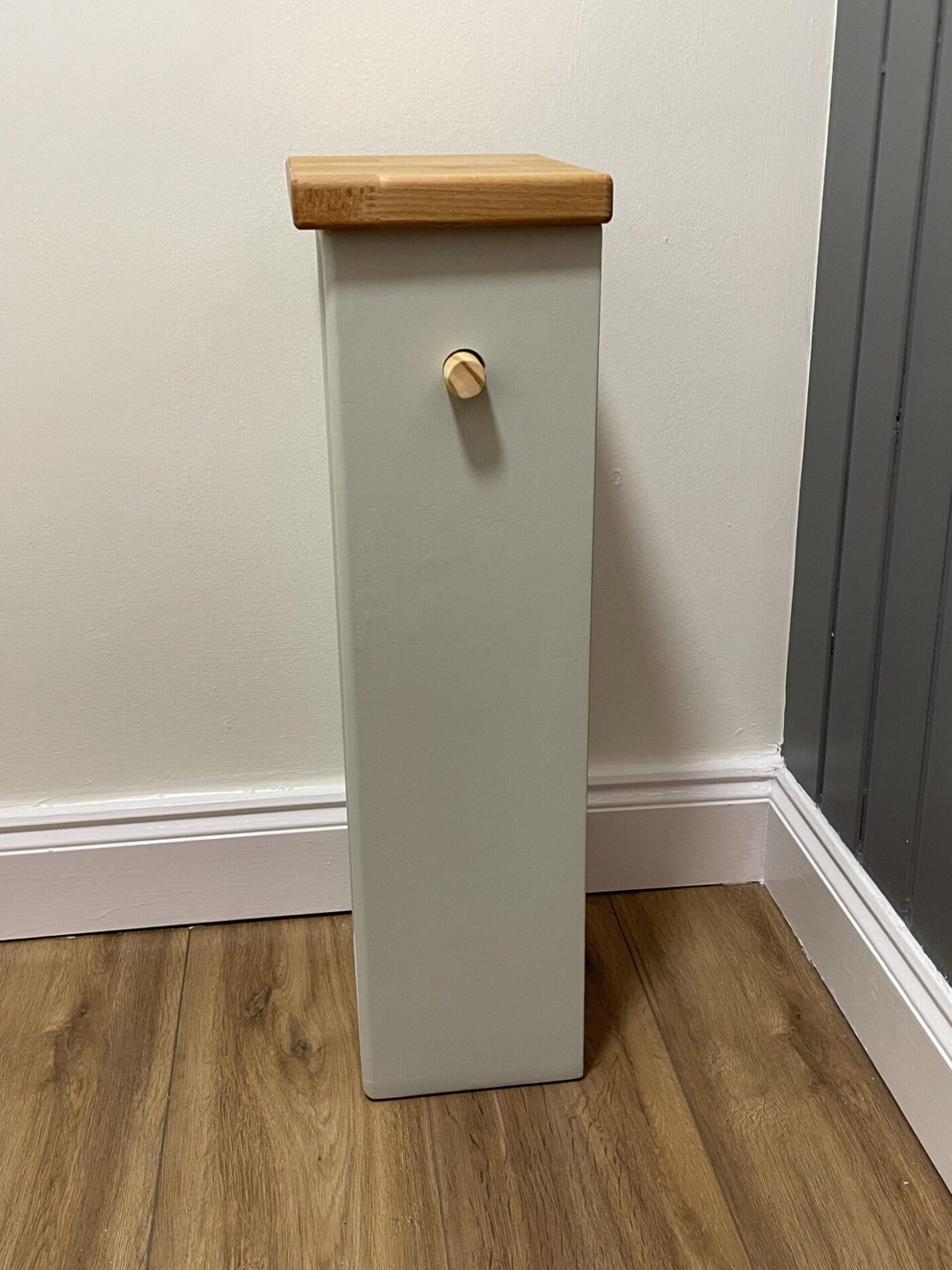 Wooden Toilet Roll Holder — Light Colours — side view
