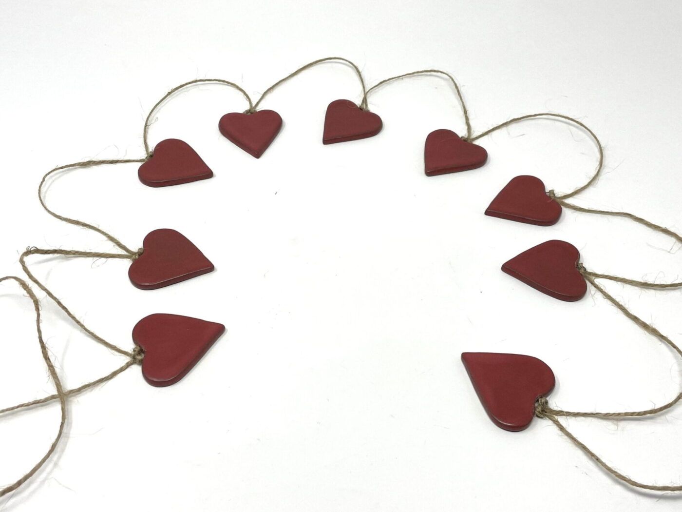 Satin Red Ceramic Heart Garland (9 Hearts) — scale view