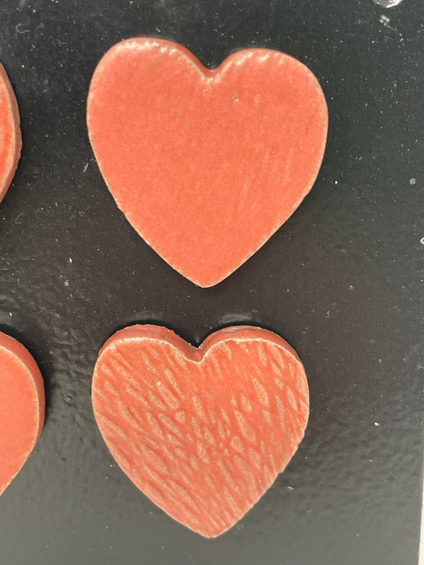 Satin Matte Red Heart Magnets — Set of 4 — styling detail