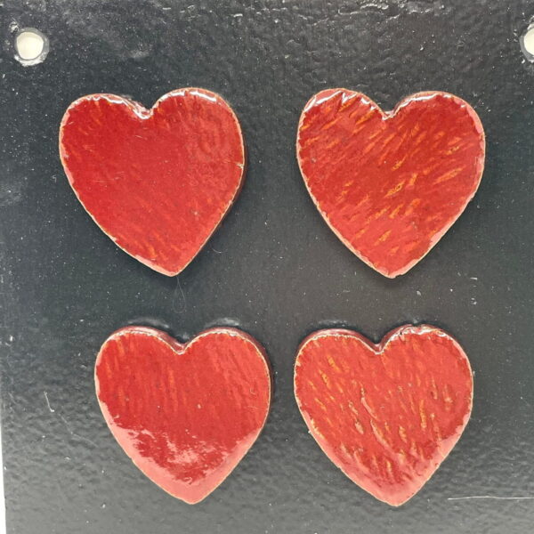 Firebrick Deep Red medium sized Ceramic love heart magnets set / Valentine’s heart fridge magnets/ set of 4 heart shaped magnets