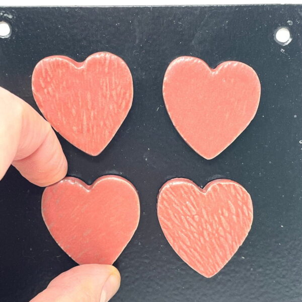 Satin Matte Red medium sized Ceramic love heart magnets set / Valentine’s heart fridge magnets/ set of 4 heart shaped magnets