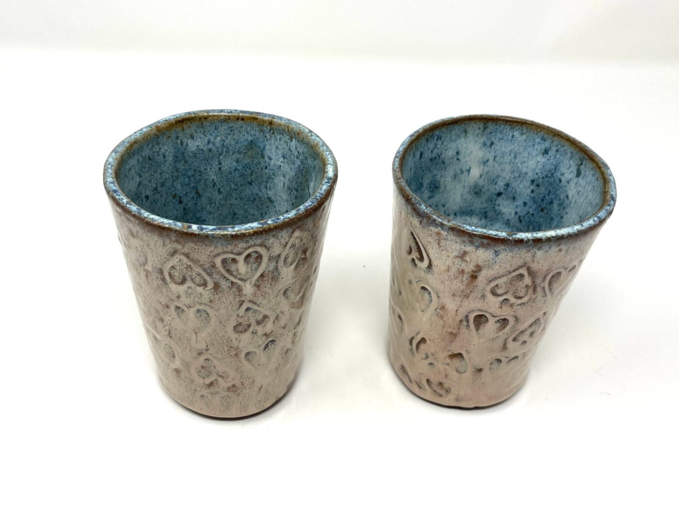 Light Pink Heart Ceramic Tumblers (Set of 2) — top view