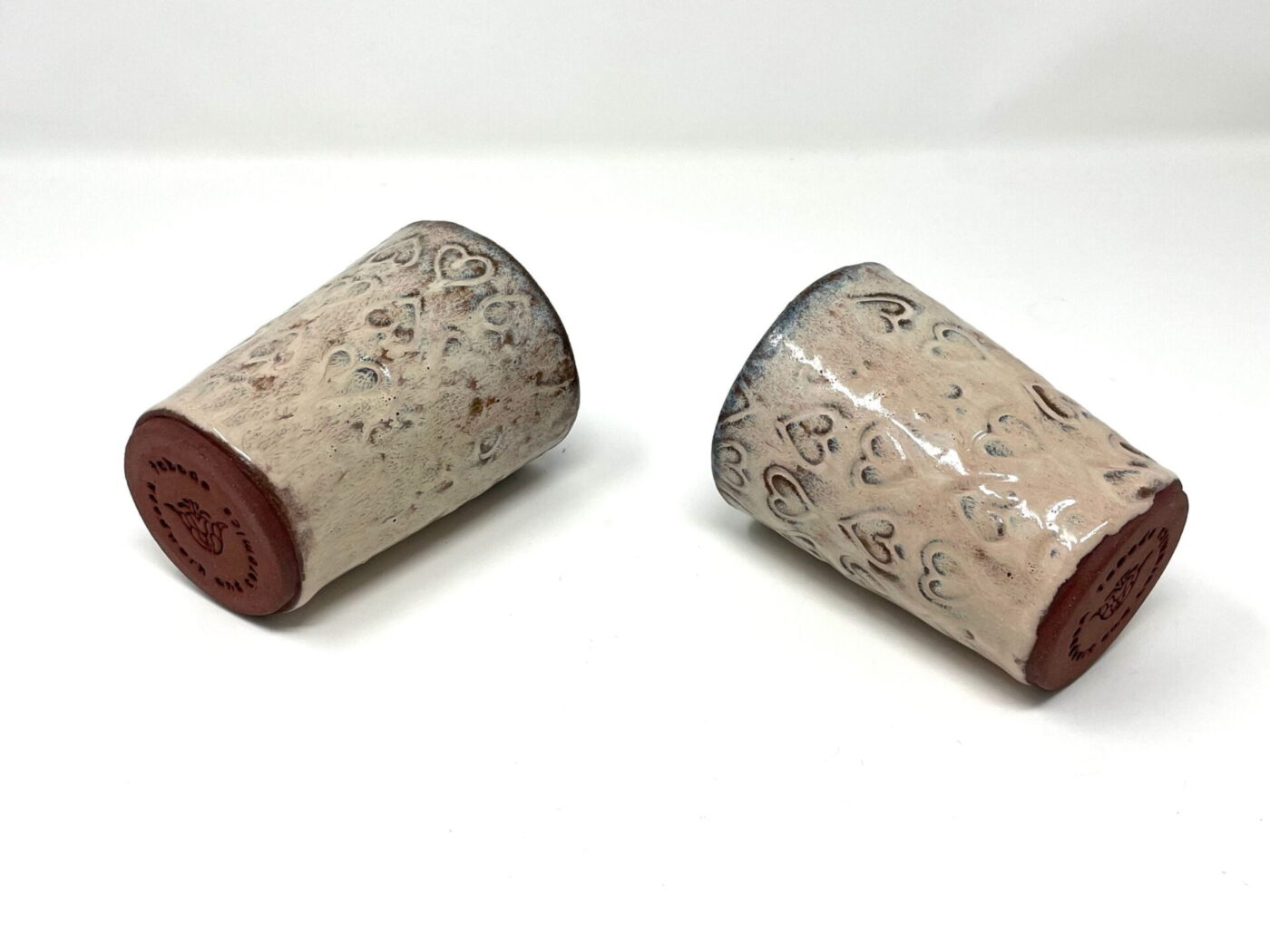 Light Pink Heart Ceramic Tumblers (Set of 2) — in use