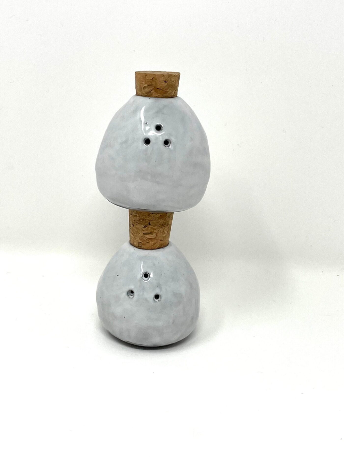 White & Grey Pinch-Pot Salt & Pepper Shakers — top view