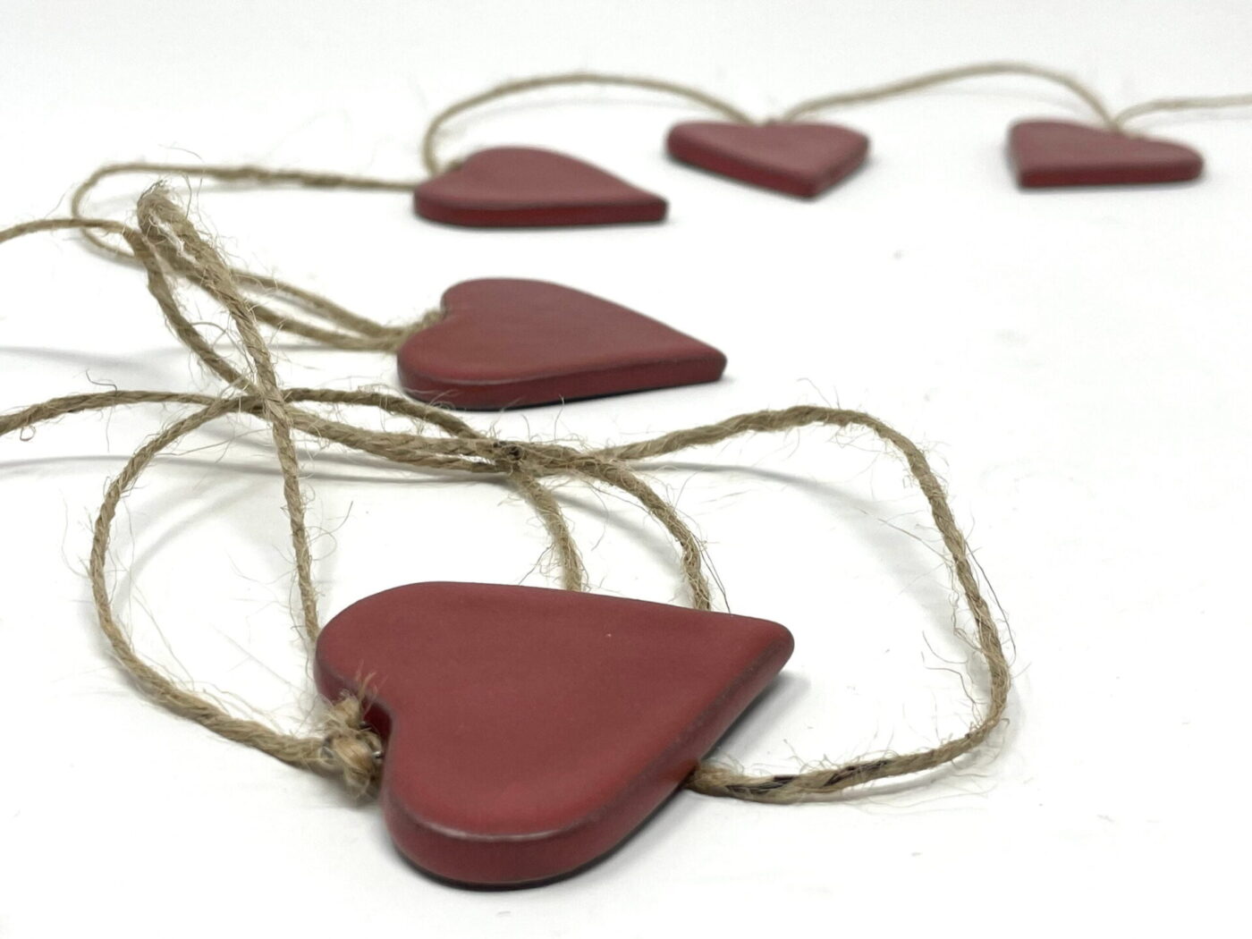 Satin Red Ceramic Heart Garland (9 Hearts) — top view