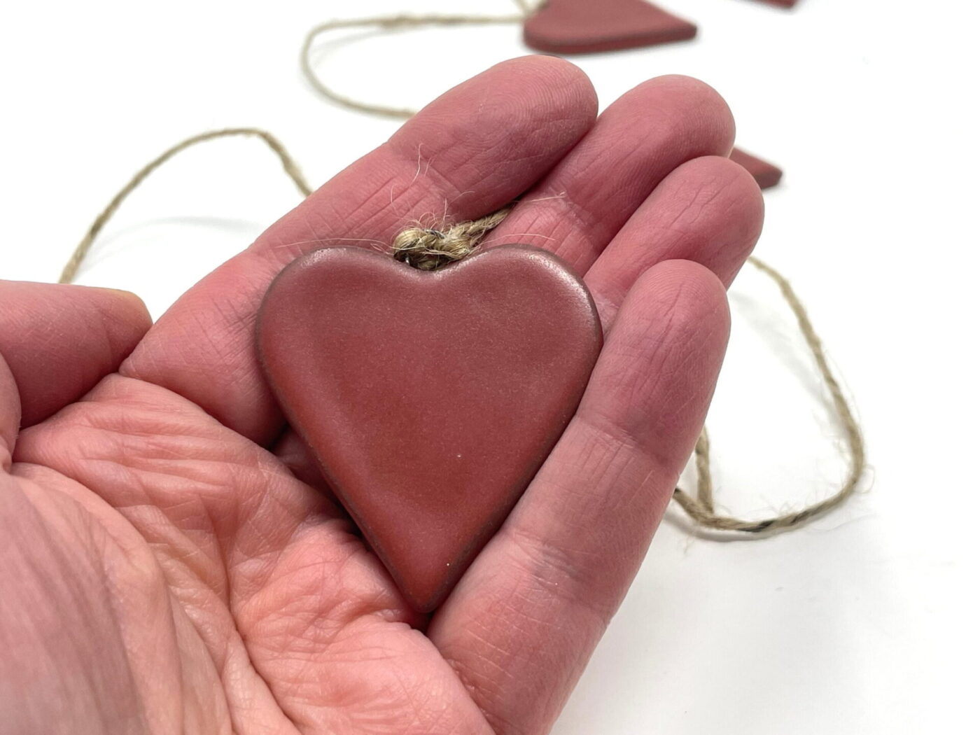 Satin Red Ceramic Heart Garland (9 Hearts) — back view