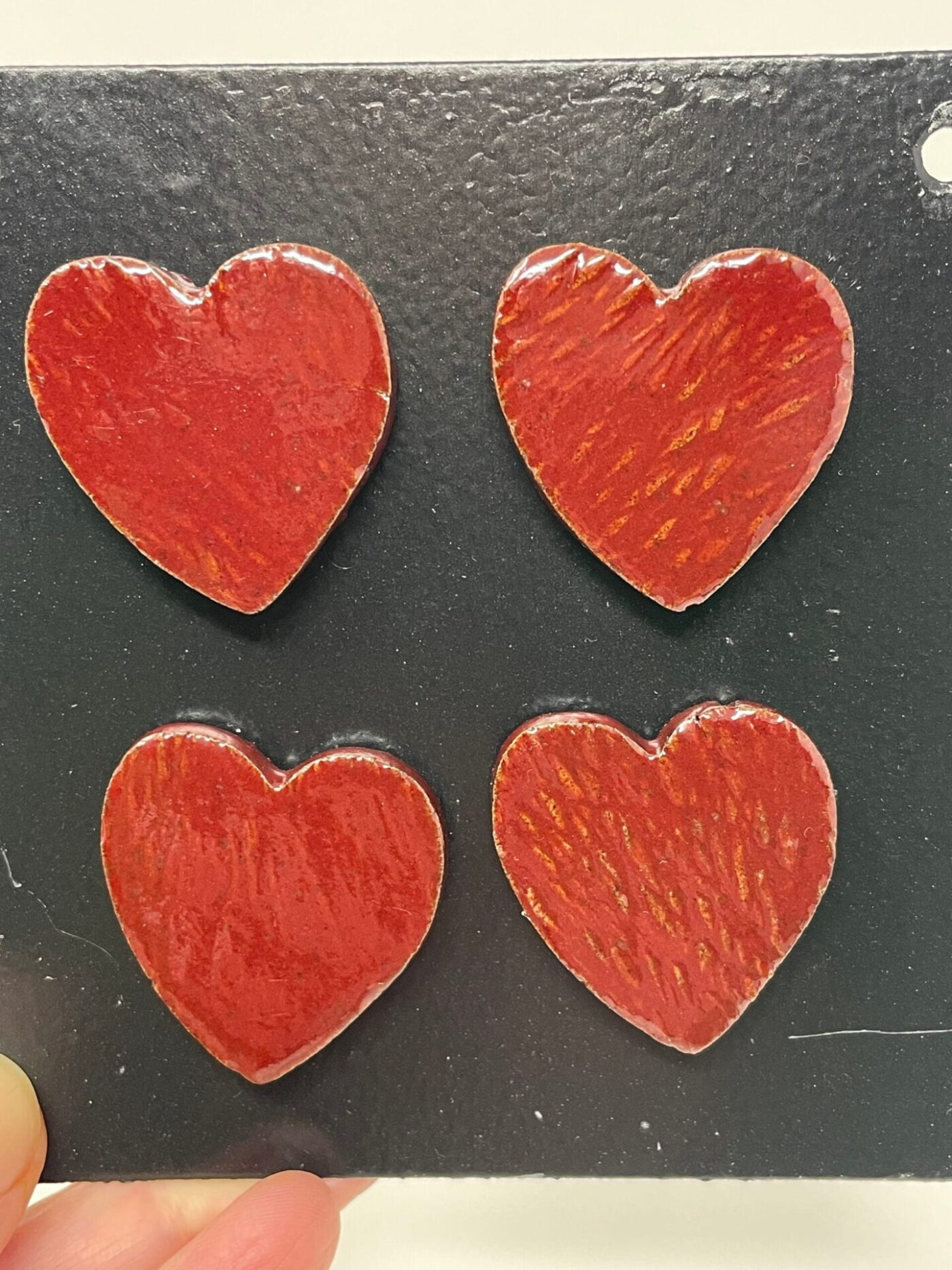 Firebrick Red Heart Magnets — Set of 4 — close-up
