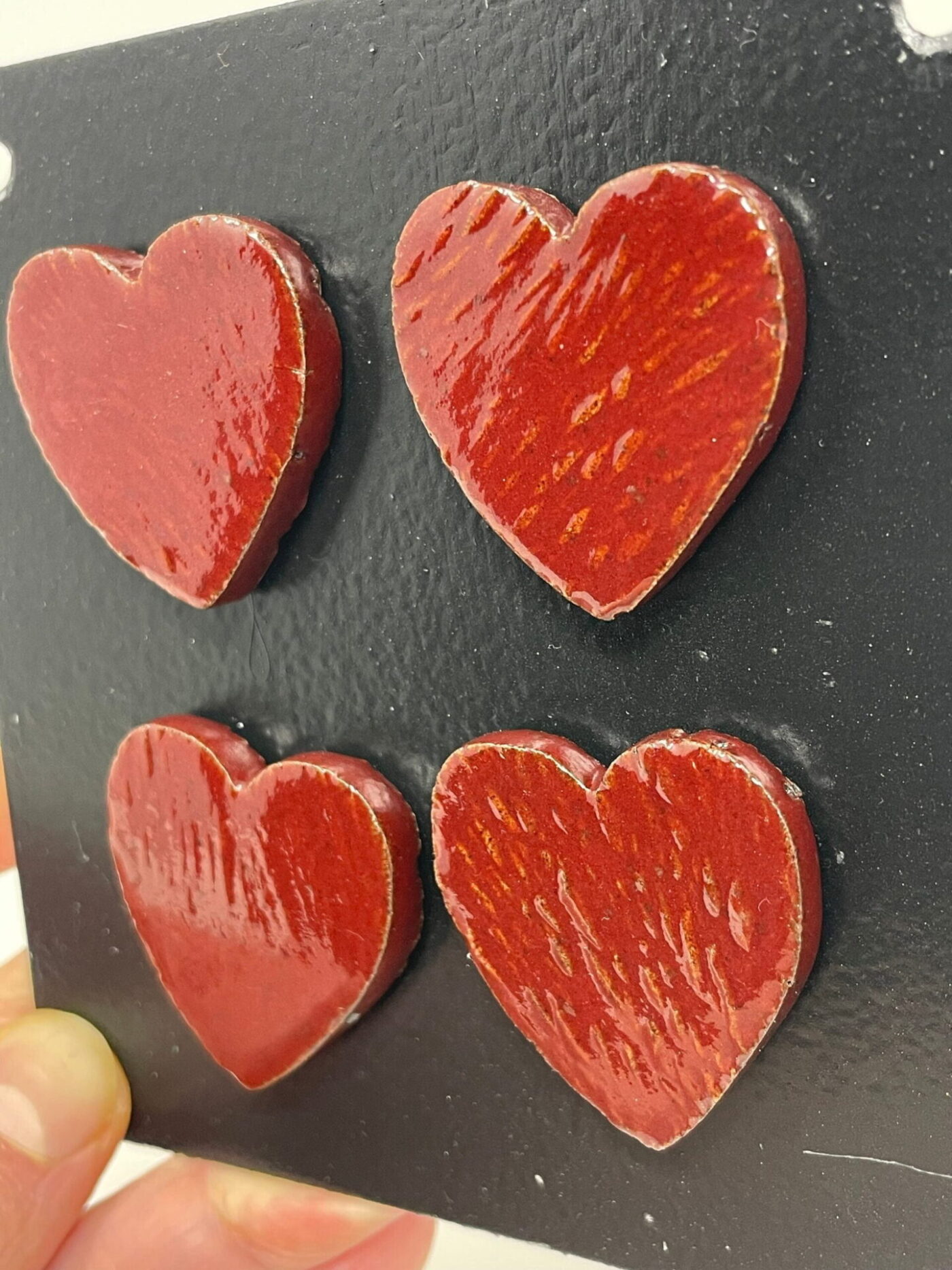 Firebrick Red Heart Magnets — Set of 4 — back view