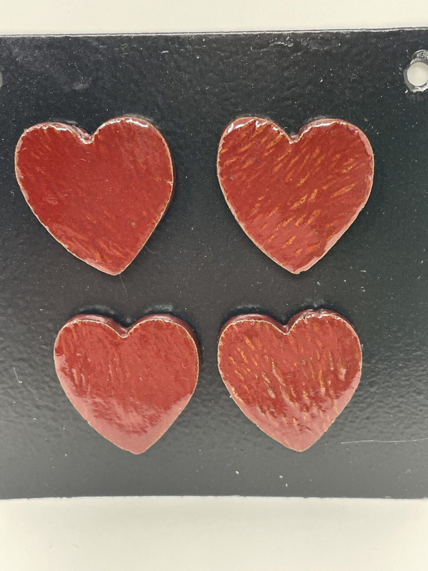 Firebrick Red Heart Magnets — Set of 4 — top view