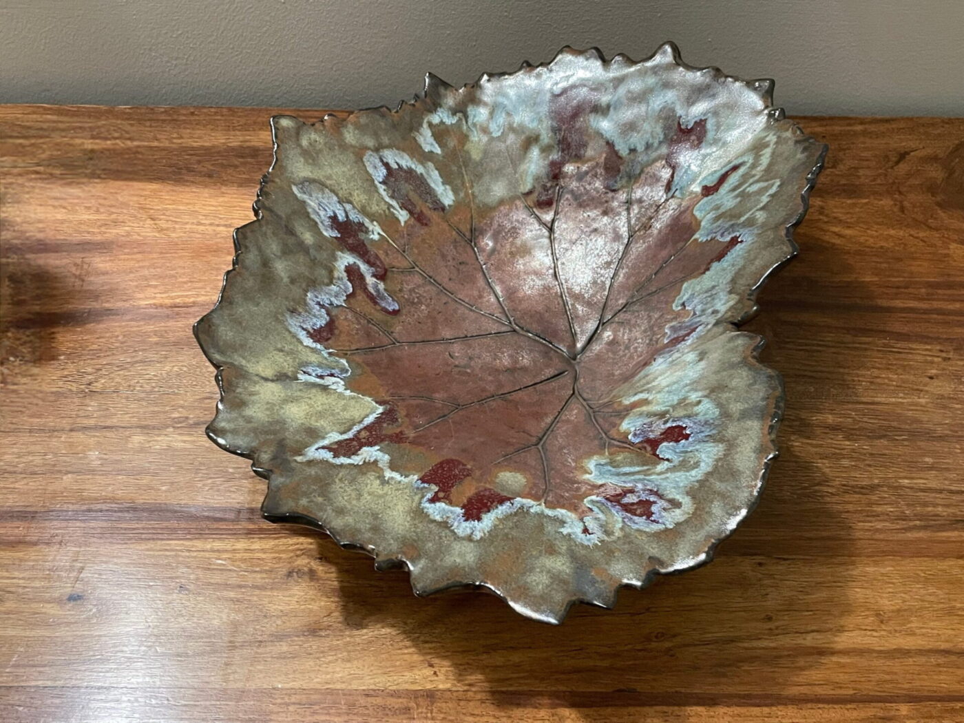 Large Bronze Autumn Leaf Bowl — back view