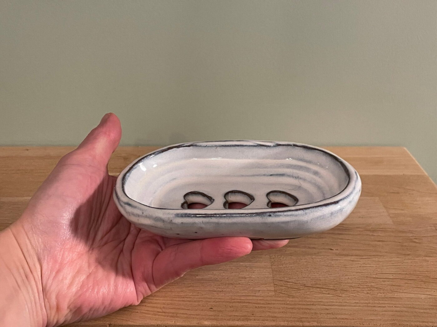 White Ceramic Soap Dish — Heart-Shaped Drainage Holes — alternate angle