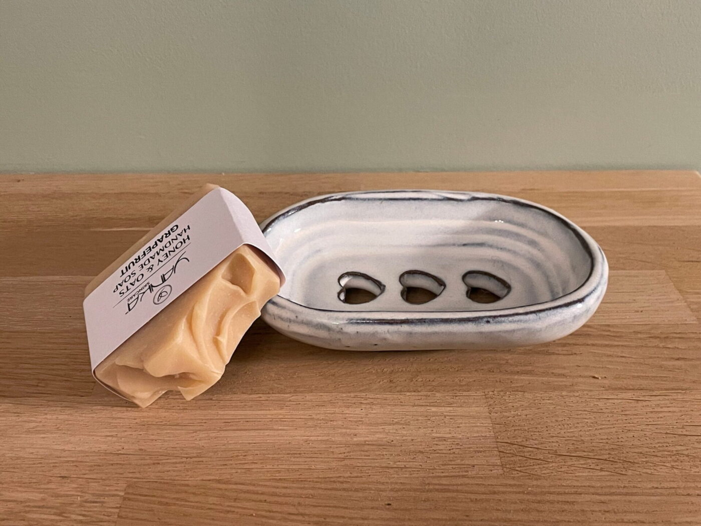 White Ceramic Soap Dish — Heart-Shaped Drainage Holes — top view