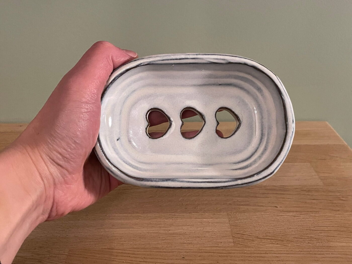 White Ceramic Soap Dish — Heart-Shaped Drainage Holes — styling detail