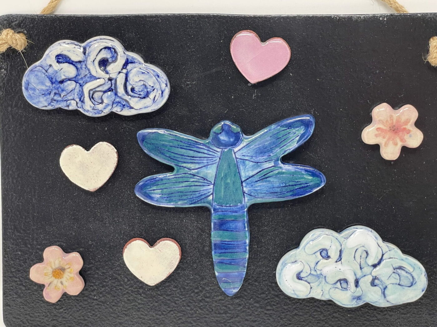 Cobalt Dragonfly Magnet Set — Clouds, Flowers & Hearts