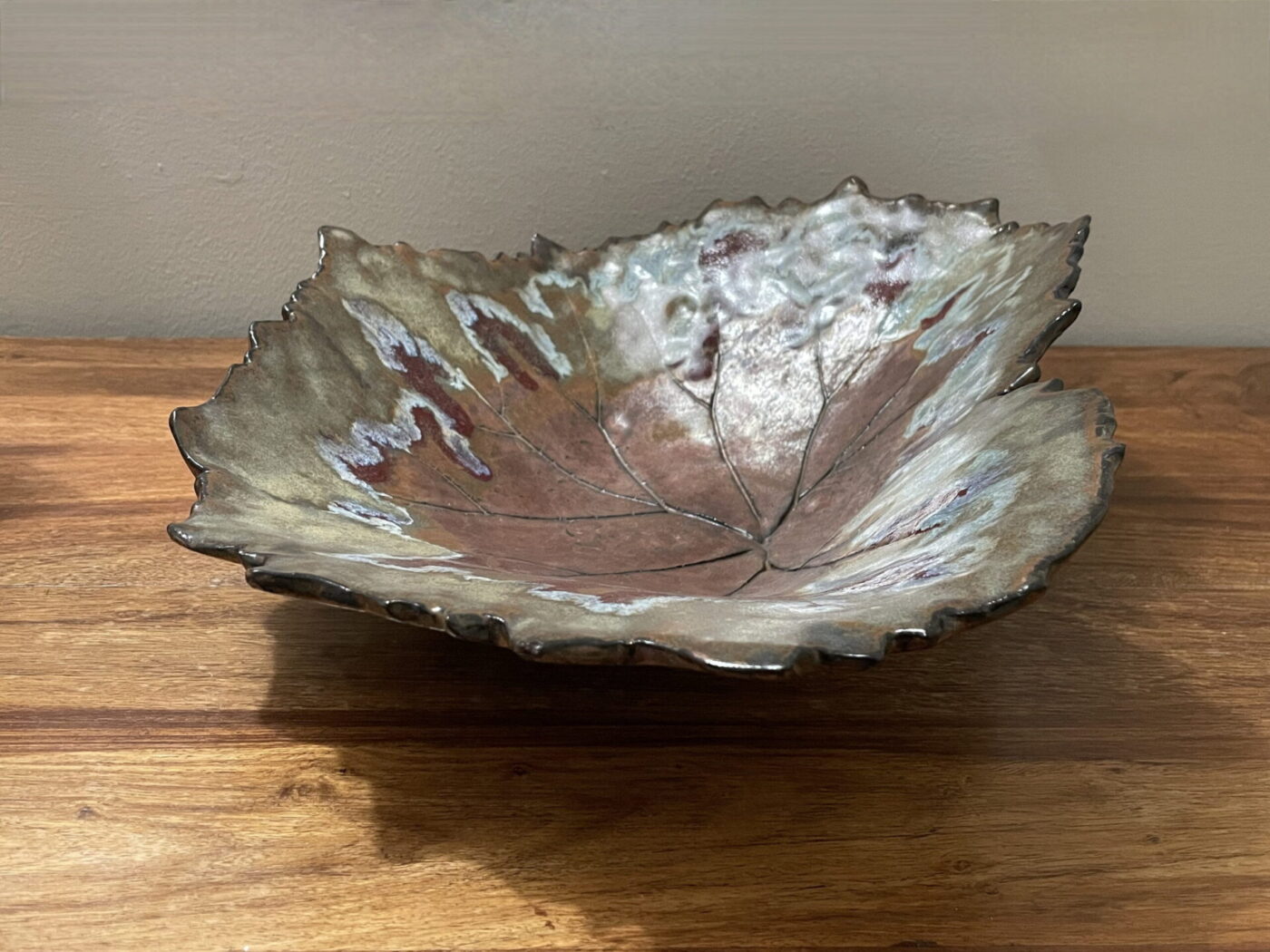 Large Bronze Autumn Leaf Bowl — detail view