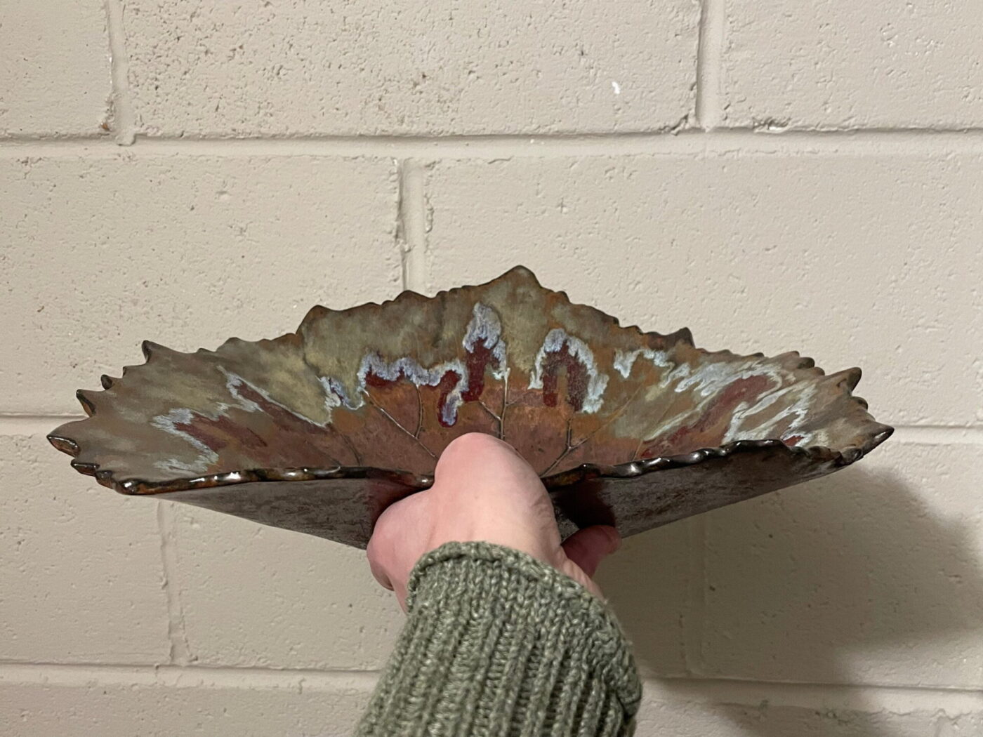Large Bronze Autumn Leaf Bowl — close-up
