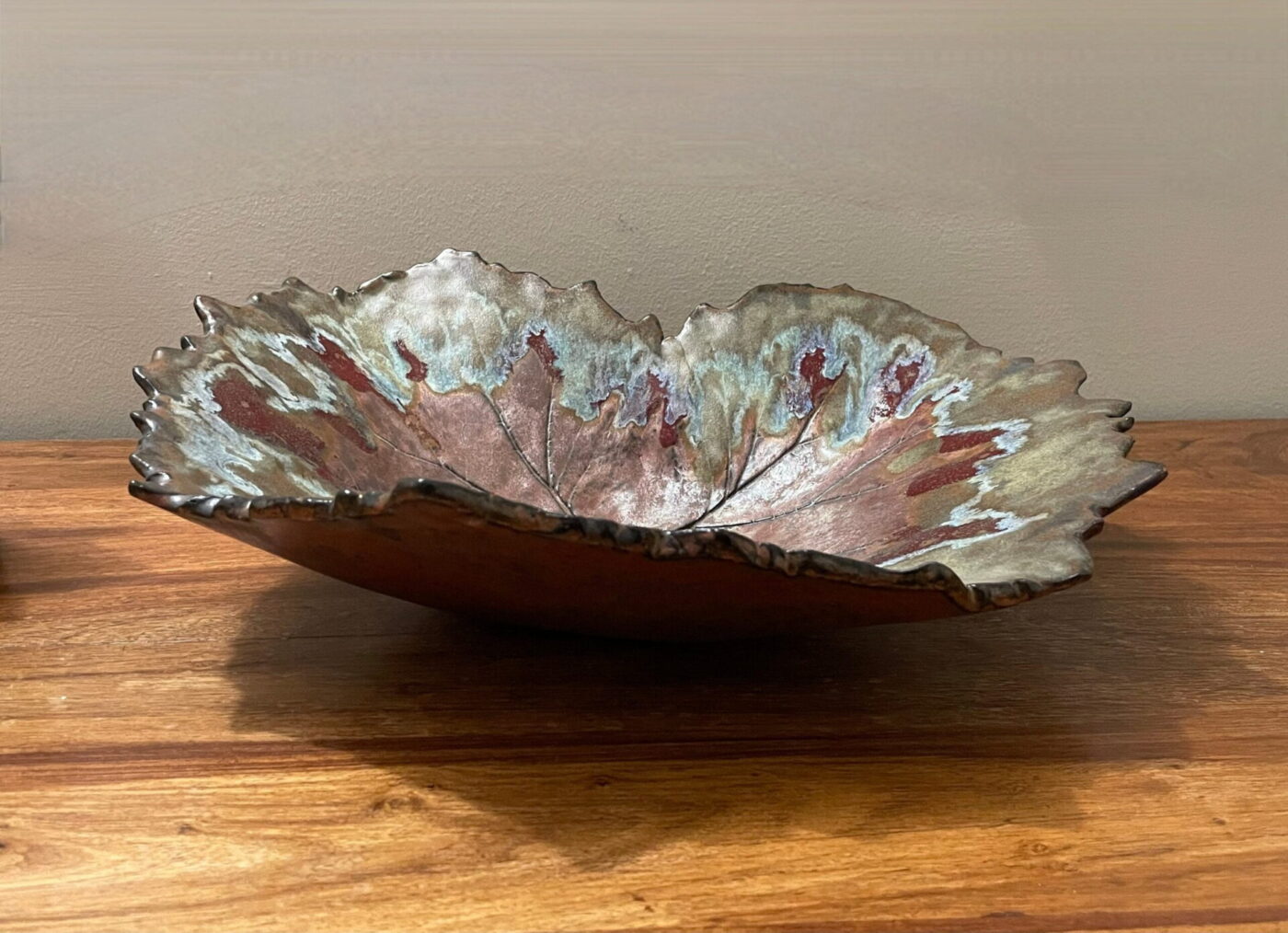 Large Bronze Autumn Leaf Bowl — side view