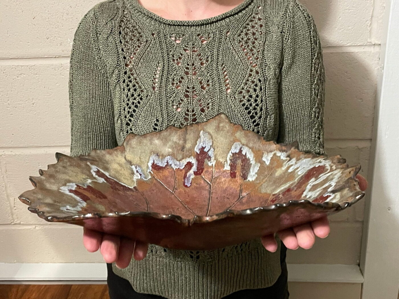 Large Bronze Autumn Leaf Bowl — in use