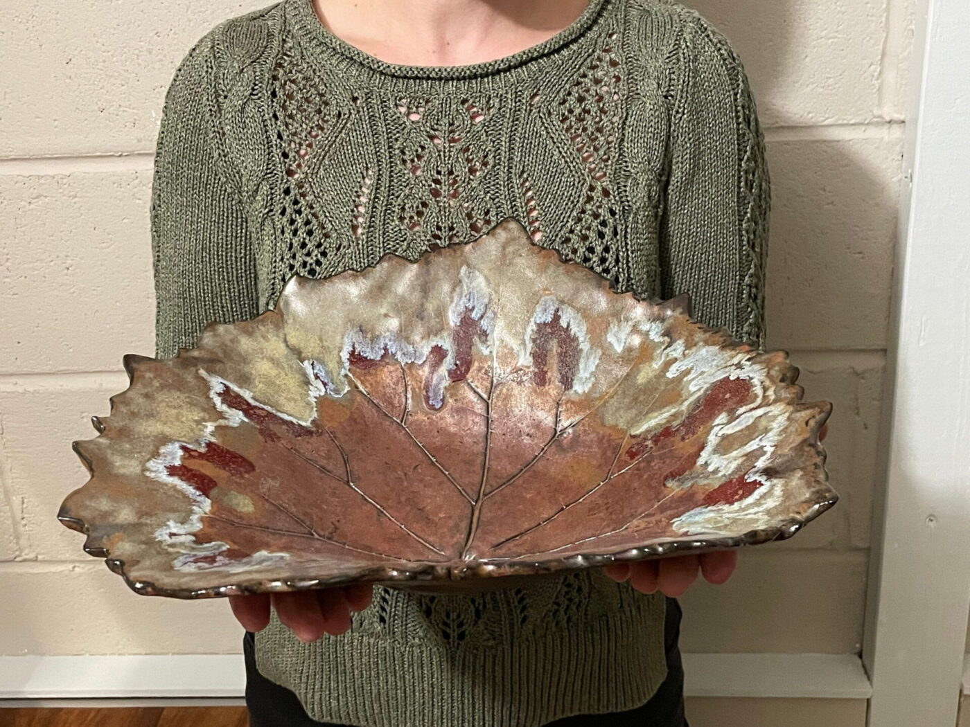 Large Bronze Autumn Leaf Bowl — top view