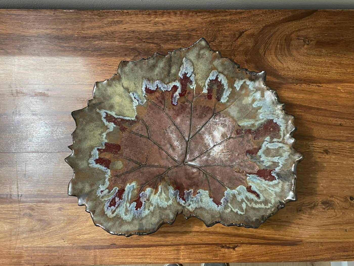Large Bronze Autumn Leaf Bowl — scale view