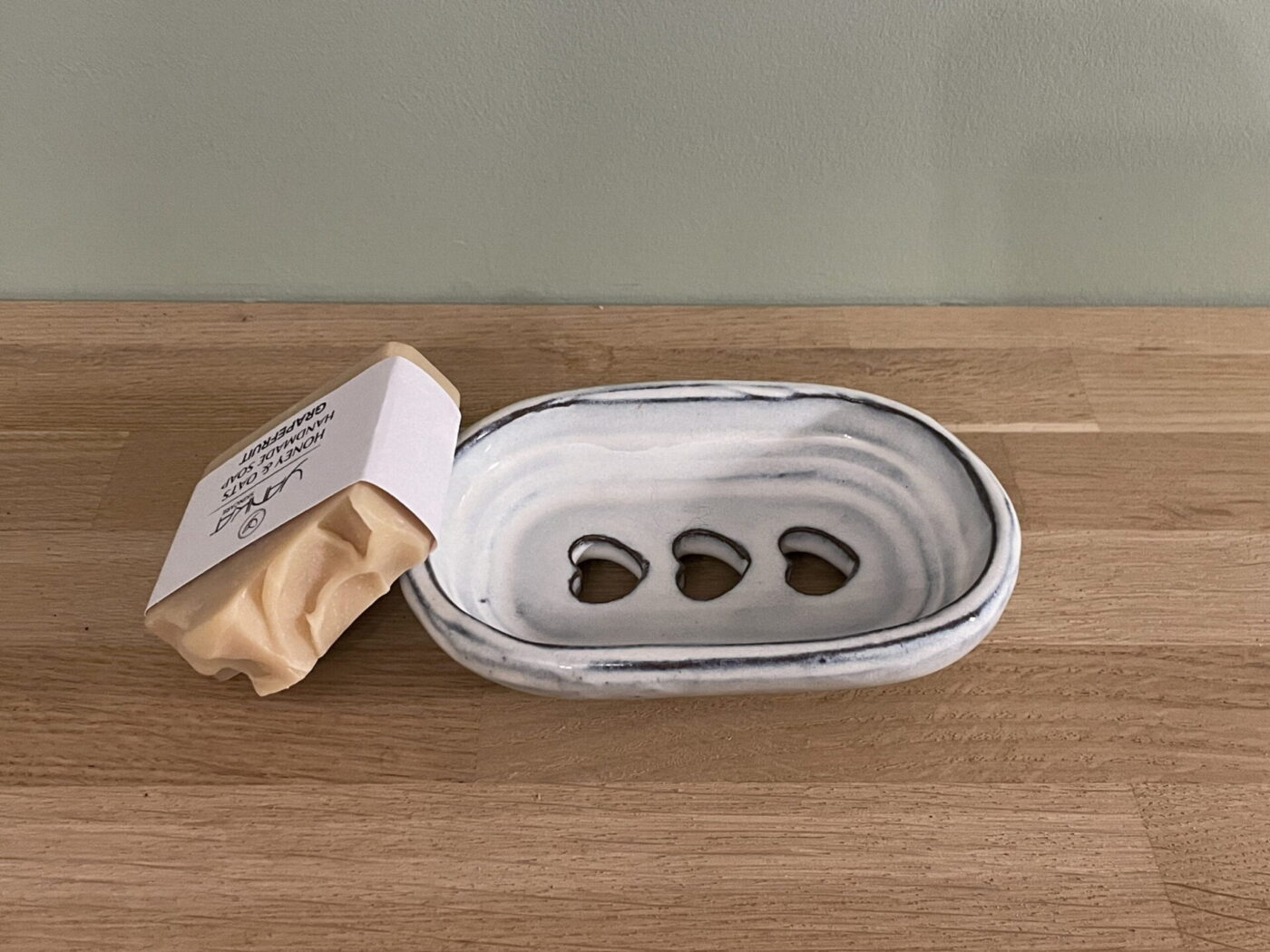 White Ceramic Soap Dish — Heart-Shaped Drainage Holes