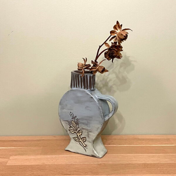 Handmade Blue and Green Ceramic Mini Slab Vase with delicate floral decor  - Artisan Crafted Home Decor