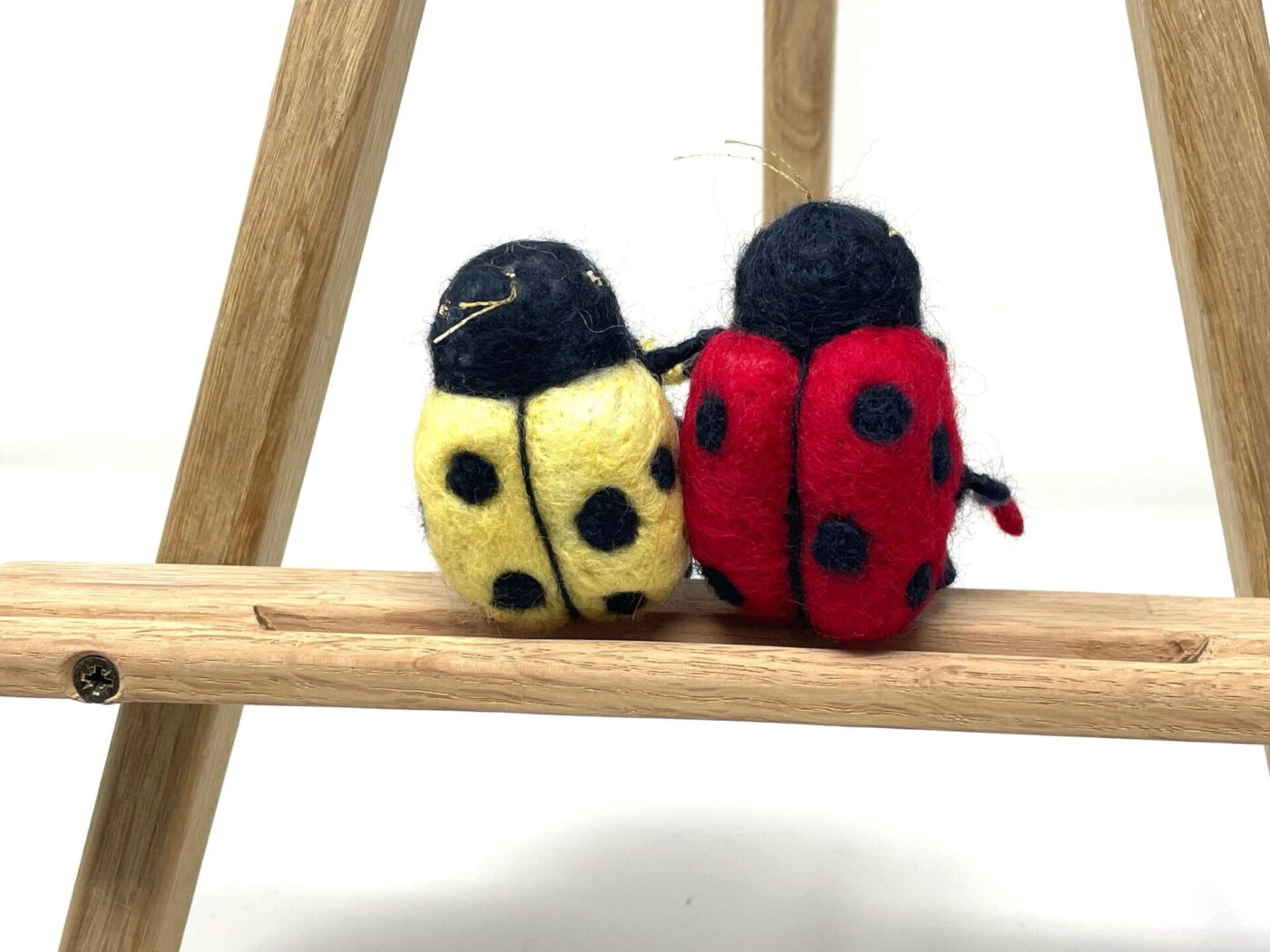 Wool Felted Ladybirds — Red & Yellow — detail view