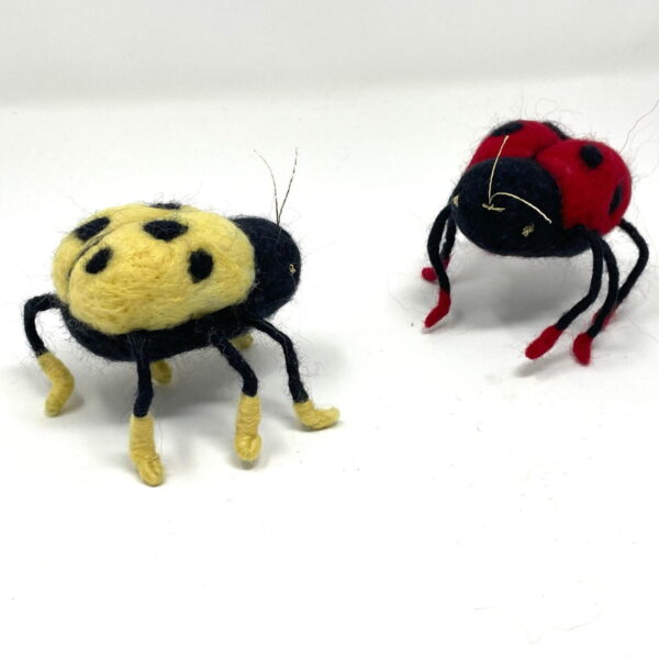 Handmade wool needle felted ladybirds in red and yellow / red and yellow ladybug