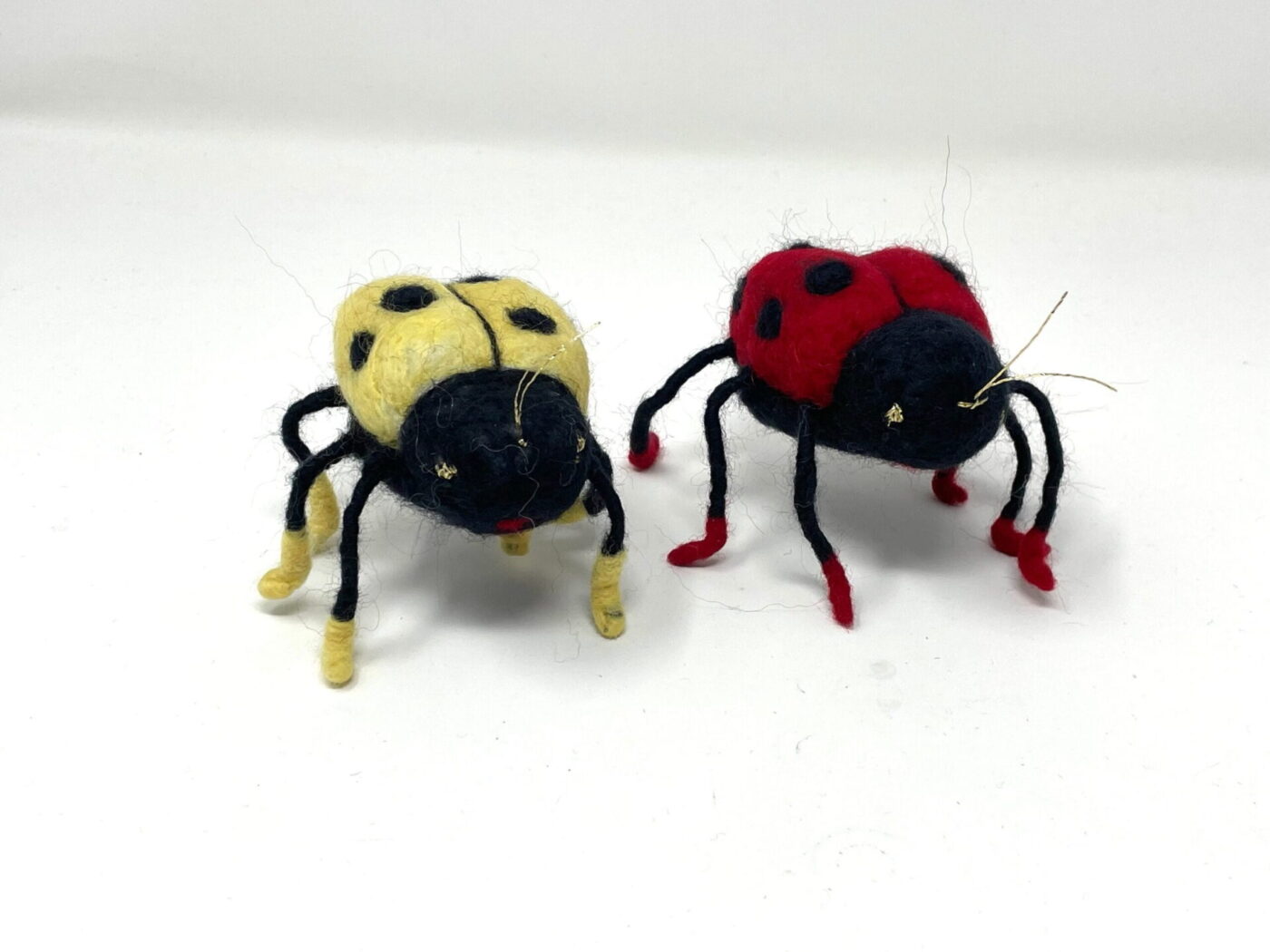 Wool Felted Ladybirds — Red & Yellow — alternate angle