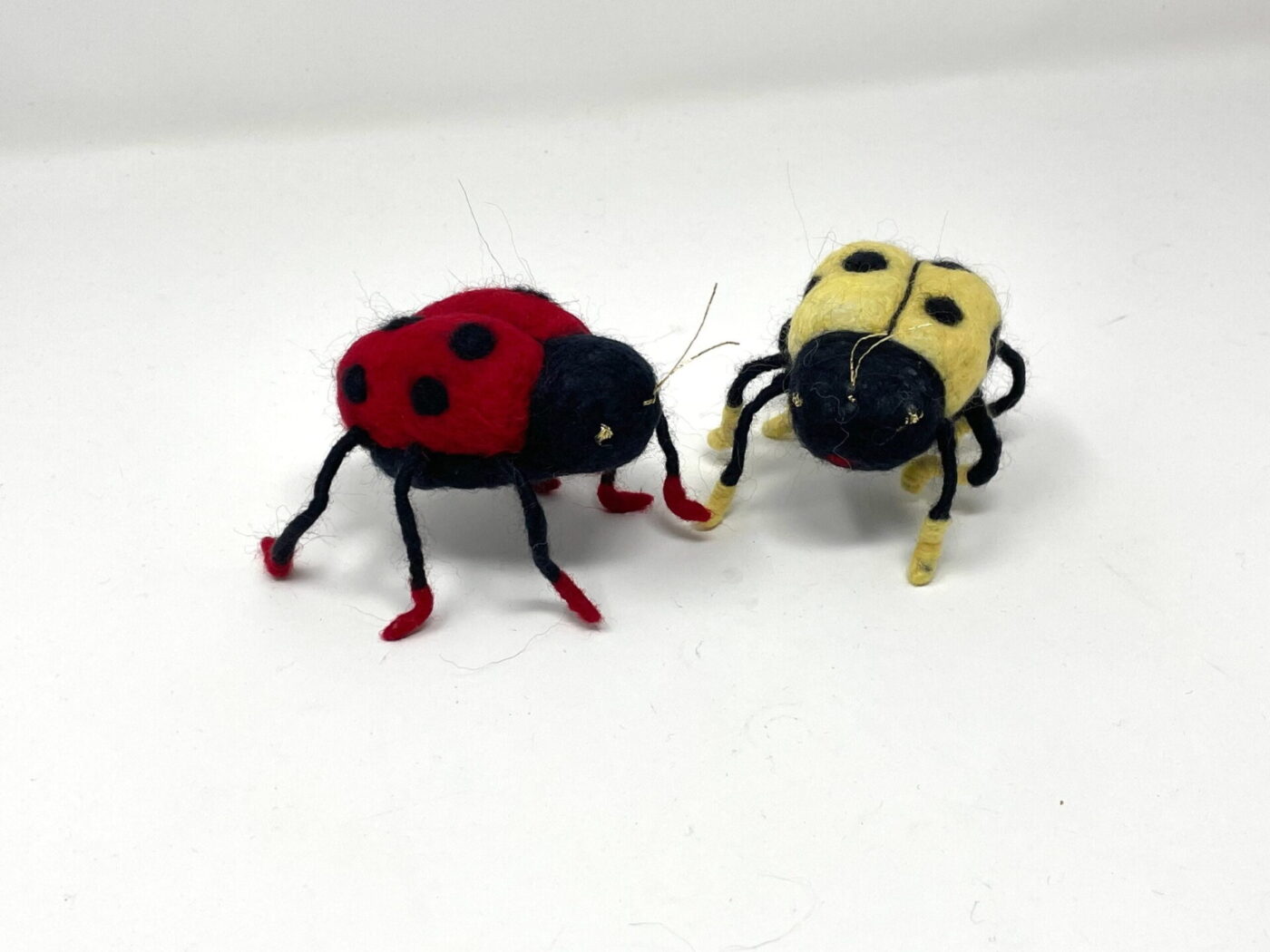 Wool Felted Ladybirds — Red & Yellow — in use
