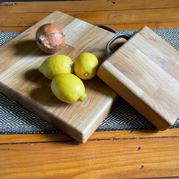 Hardwood rustic chopping board with handle in two sizes