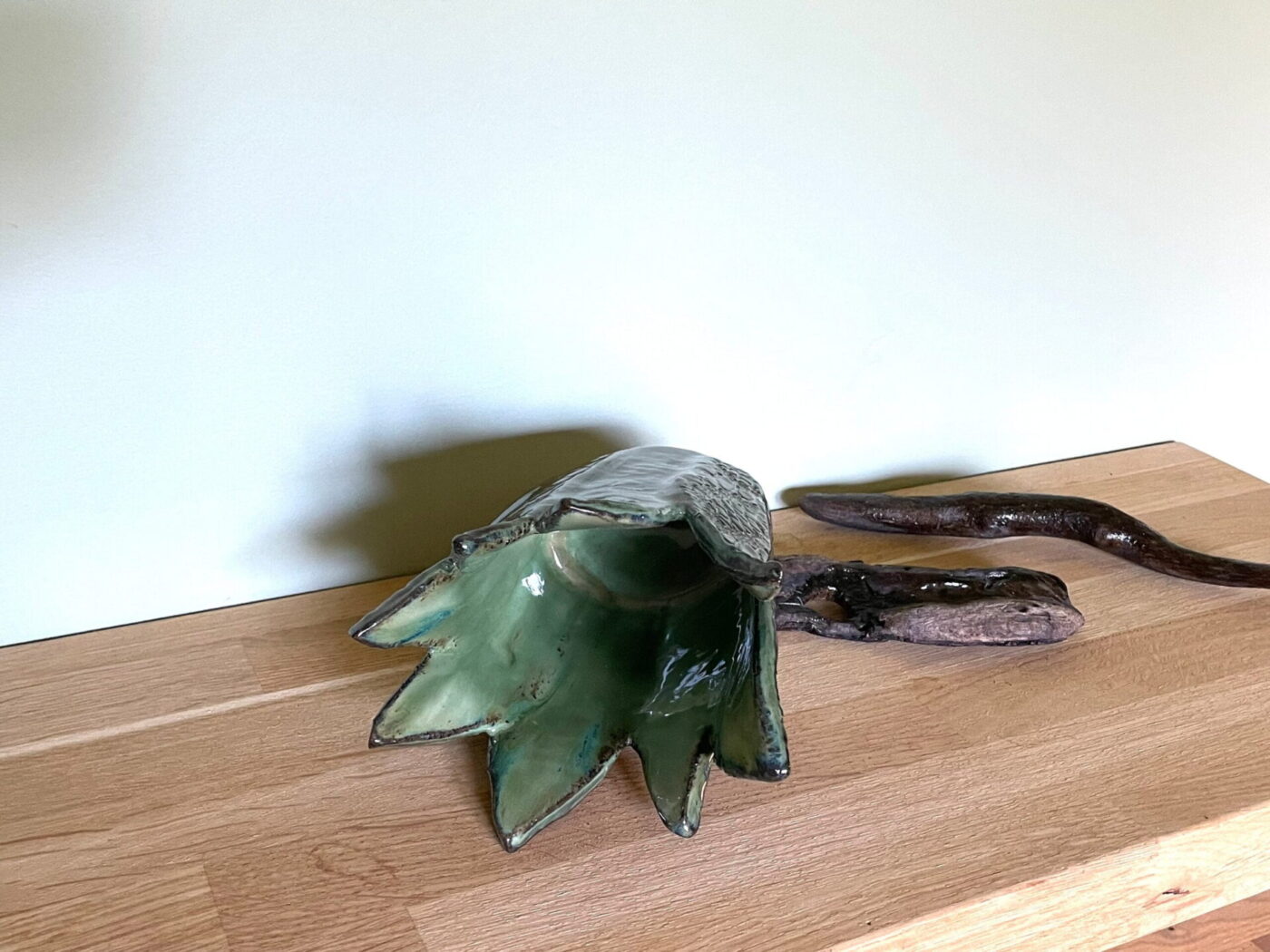 Dark Green Leaf-Textured Ceramic Vase — alternate angle