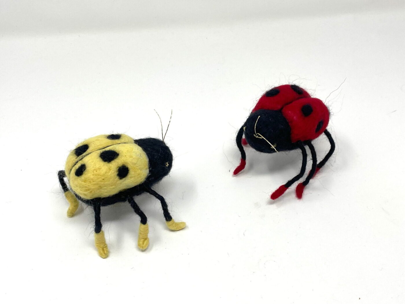Wool Felted Ladybirds — Red & Yellow — side view