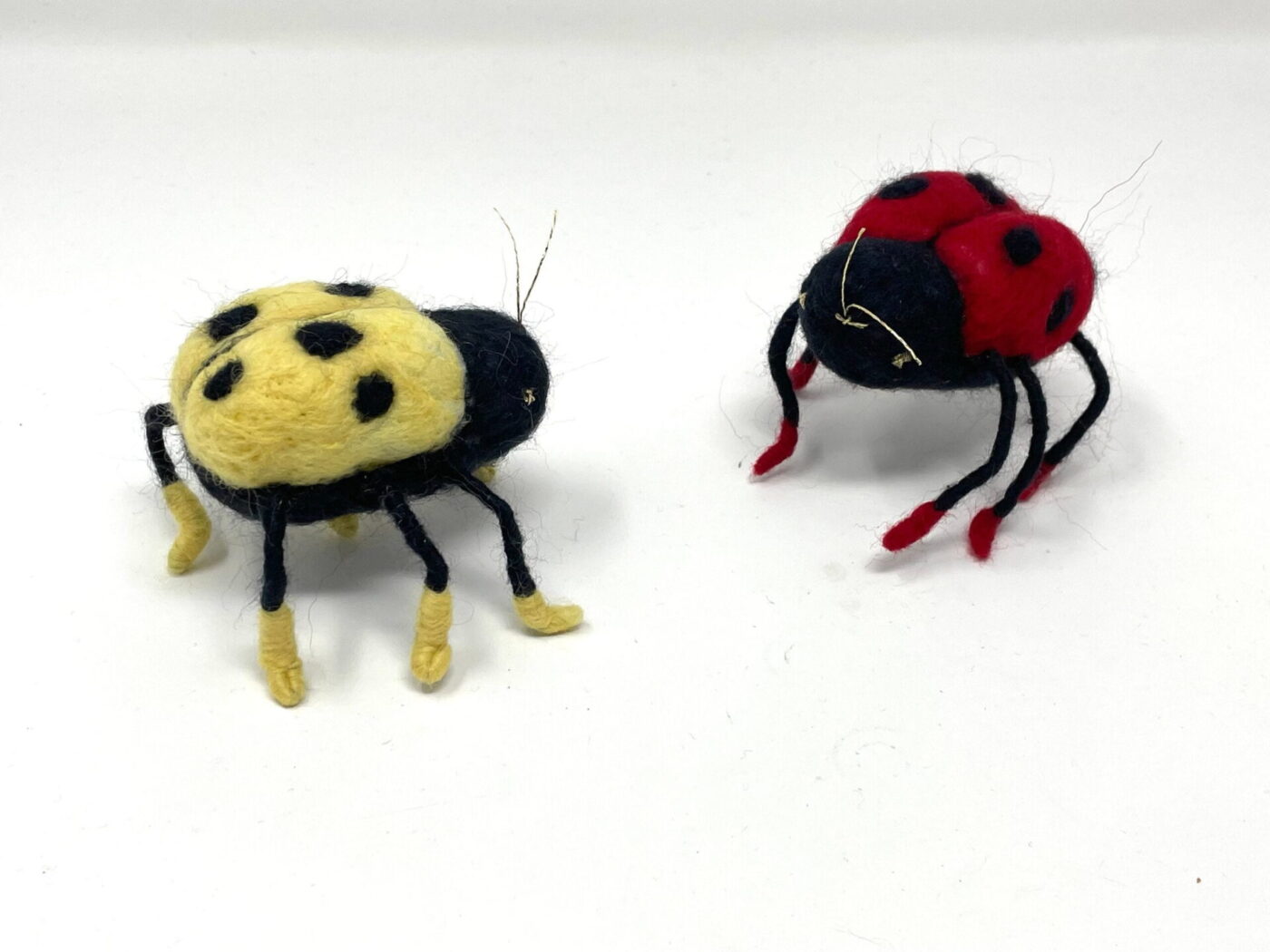 Wool Felted Ladybirds — Red & Yellow — back view