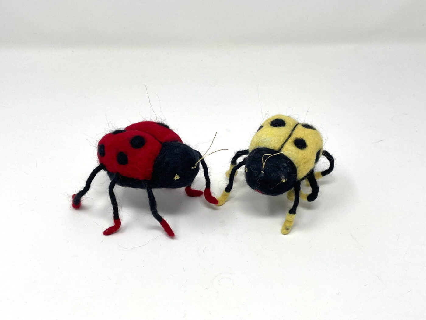 Wool Felted Ladybirds — Red & Yellow — styling detail