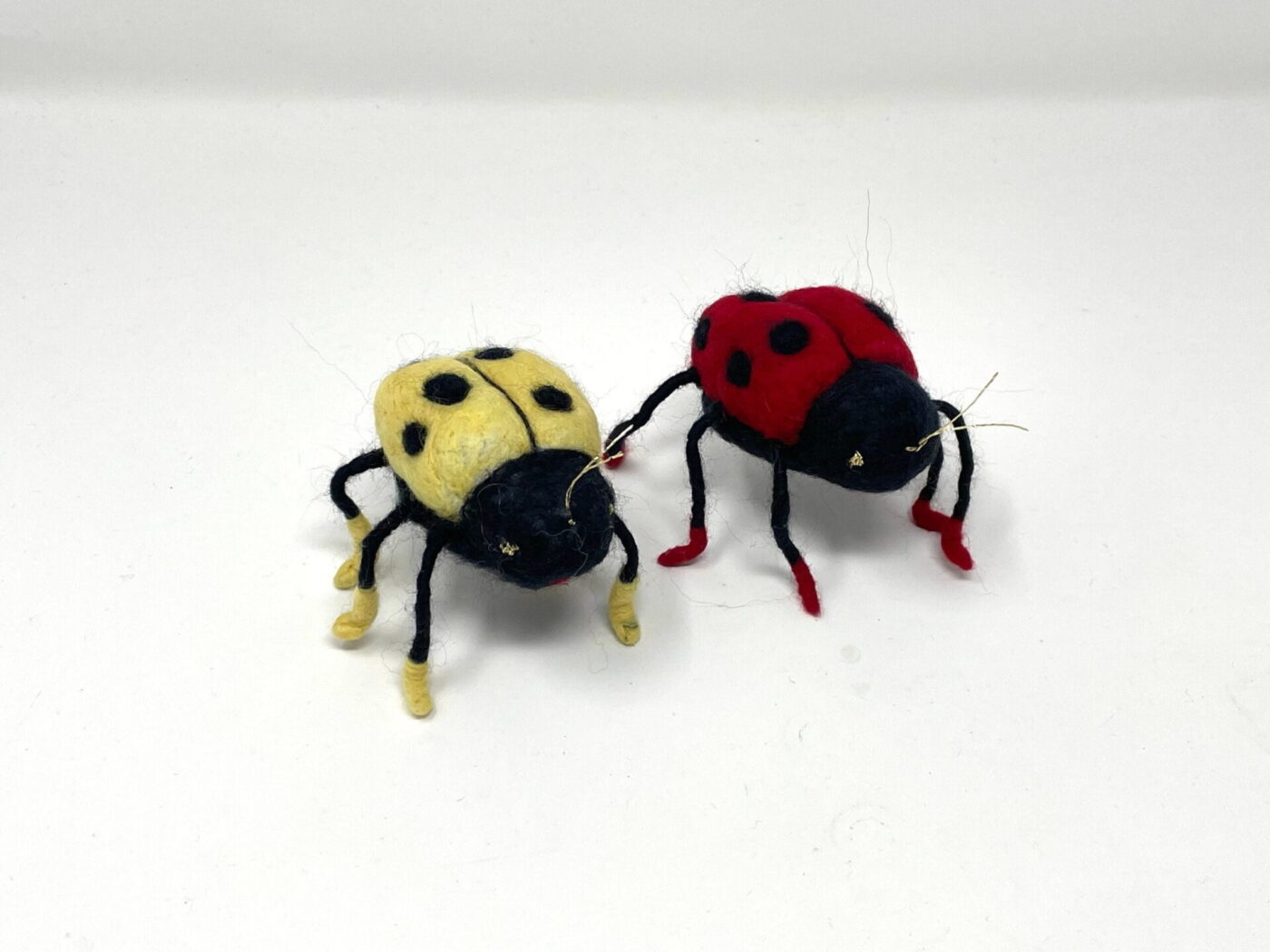 Wool Felted Ladybirds — Red & Yellow — top view