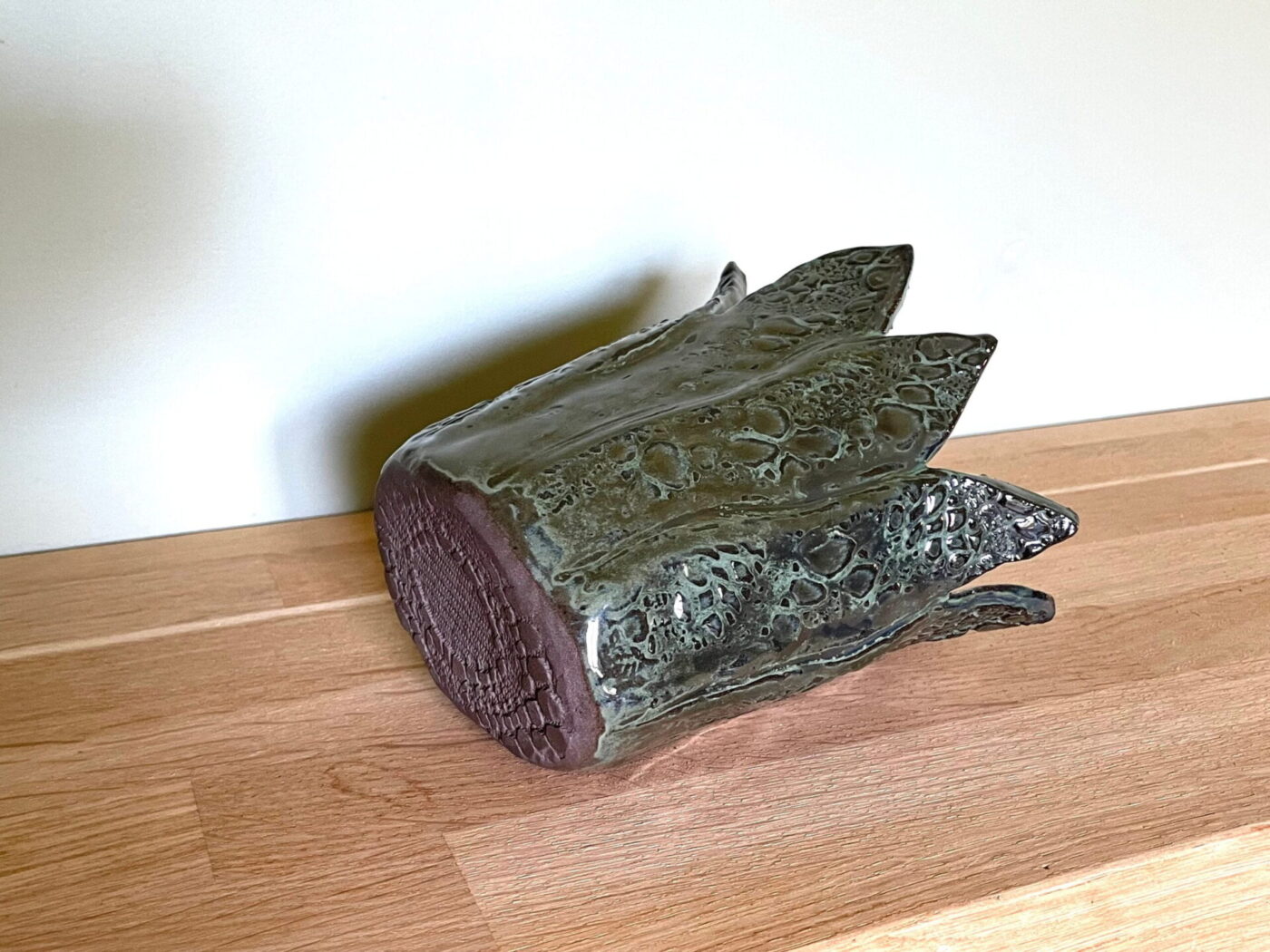 Dark Green Leaf-Textured Ceramic Vase — styling detail