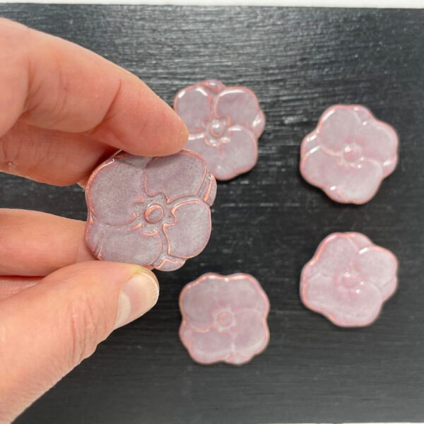 6 handmade pottery purple flower magnets in a set/ purple flower fridge magnets
