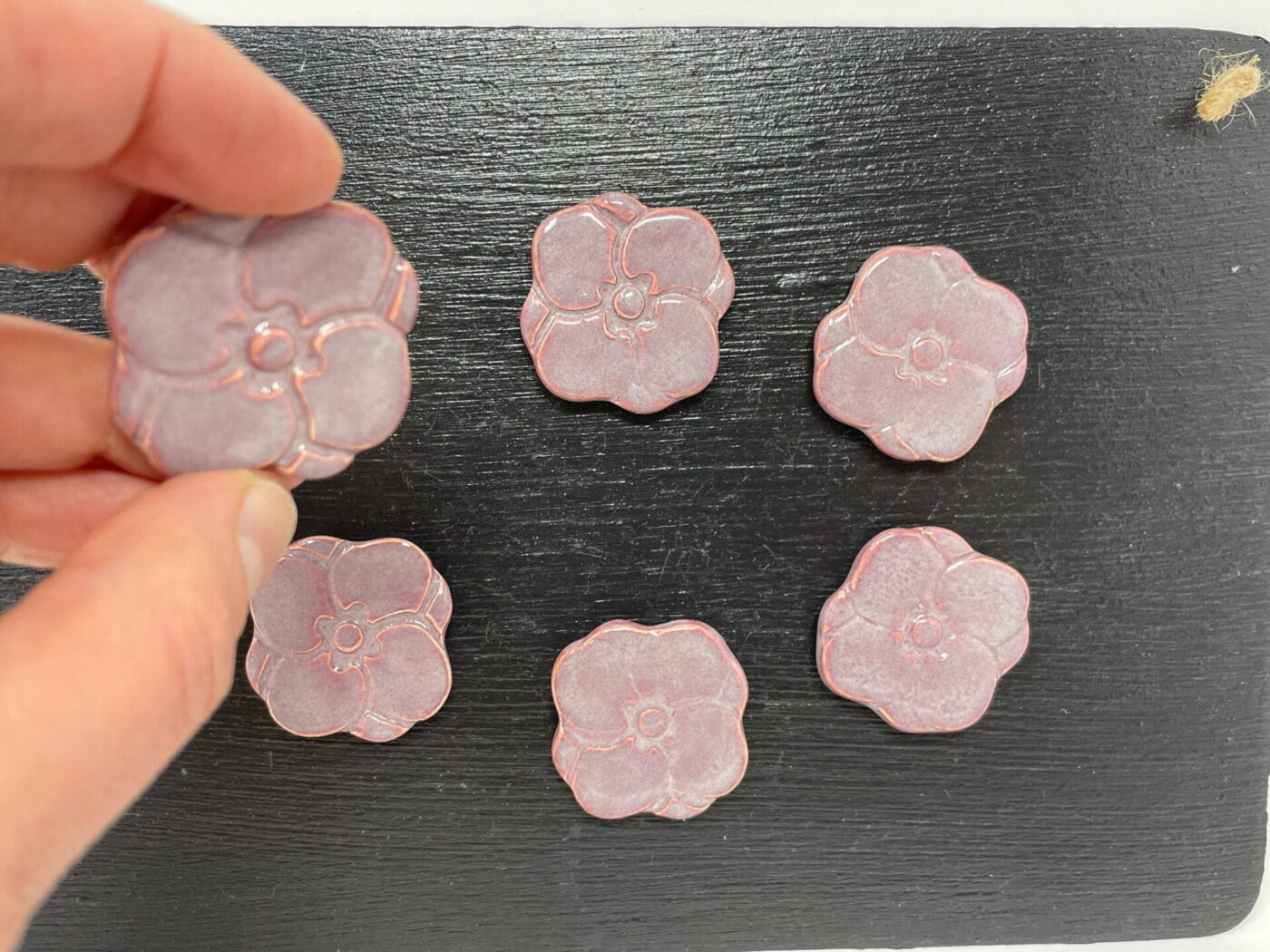 Purple Flower Ceramic Fridge Magnet Set (6) — close-up