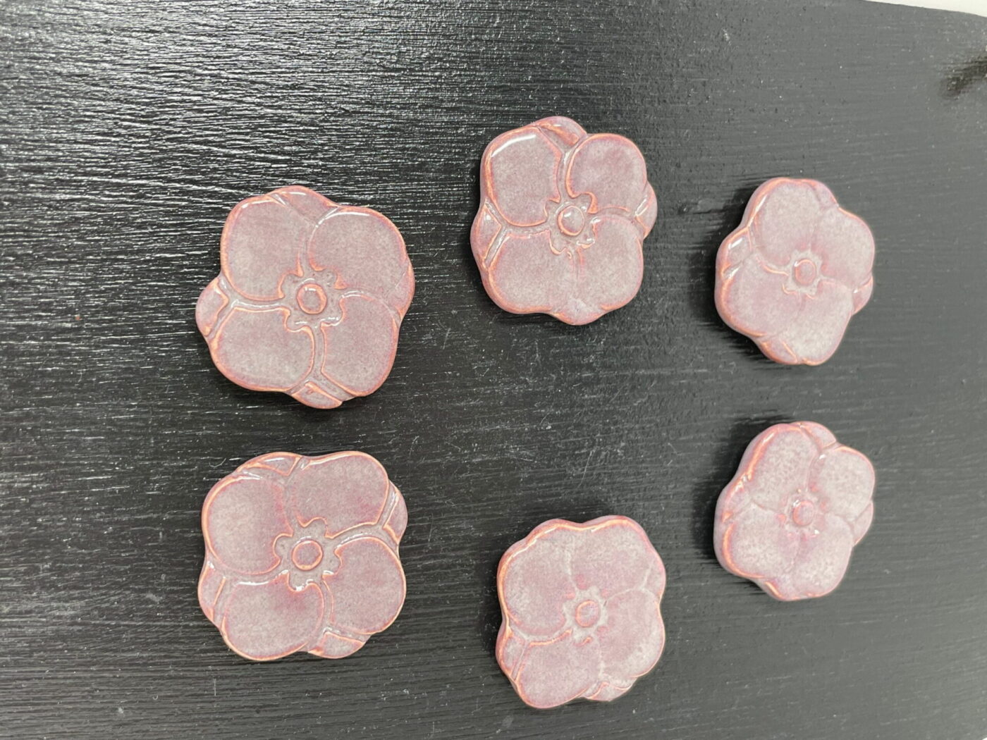 Purple Flower Ceramic Fridge Magnet Set (6) — side view