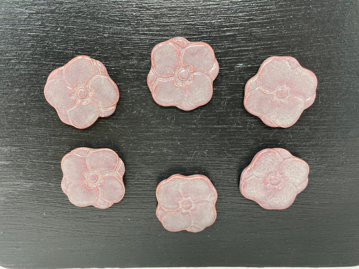 Purple Flower Ceramic Fridge Magnet Set (6) — back view