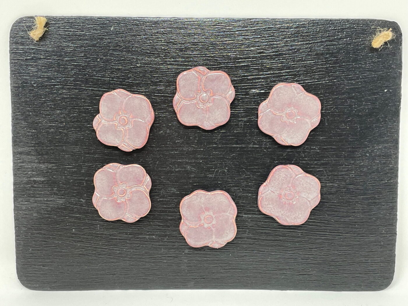 Purple Flower Ceramic Fridge Magnet Set (6) — in use