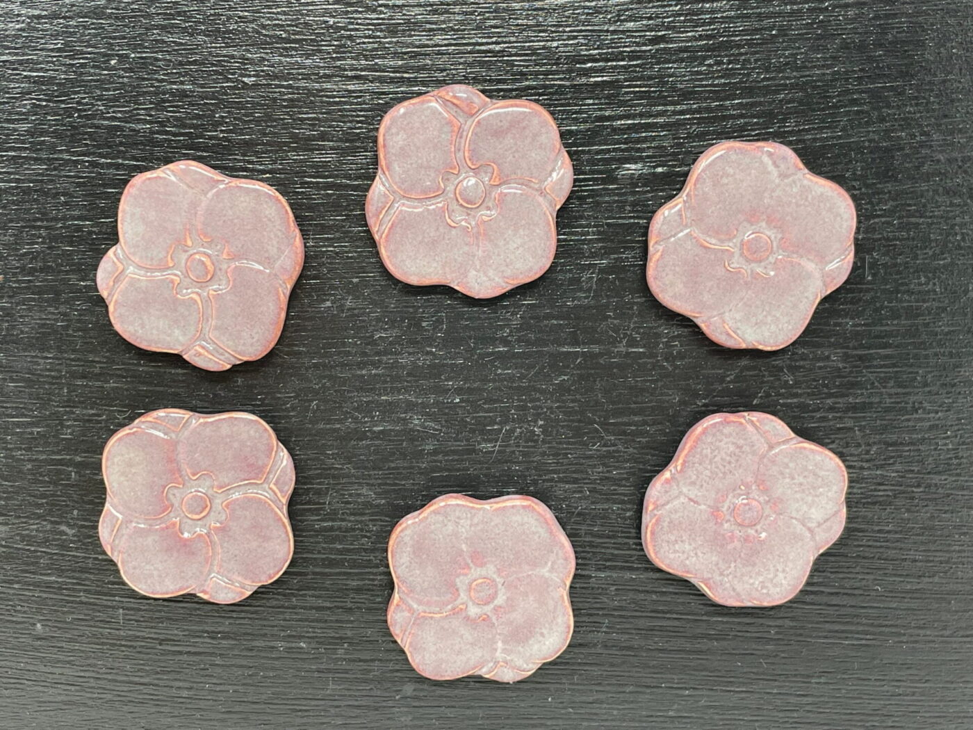 Purple Flower Ceramic Fridge Magnet Set (6) — top view