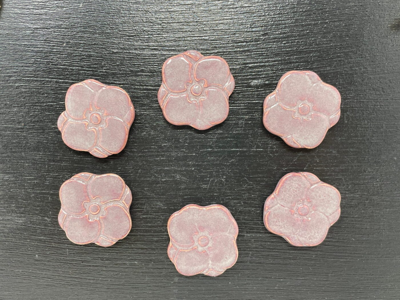 Purple Flower Ceramic Fridge Magnet Set (6) — scale view