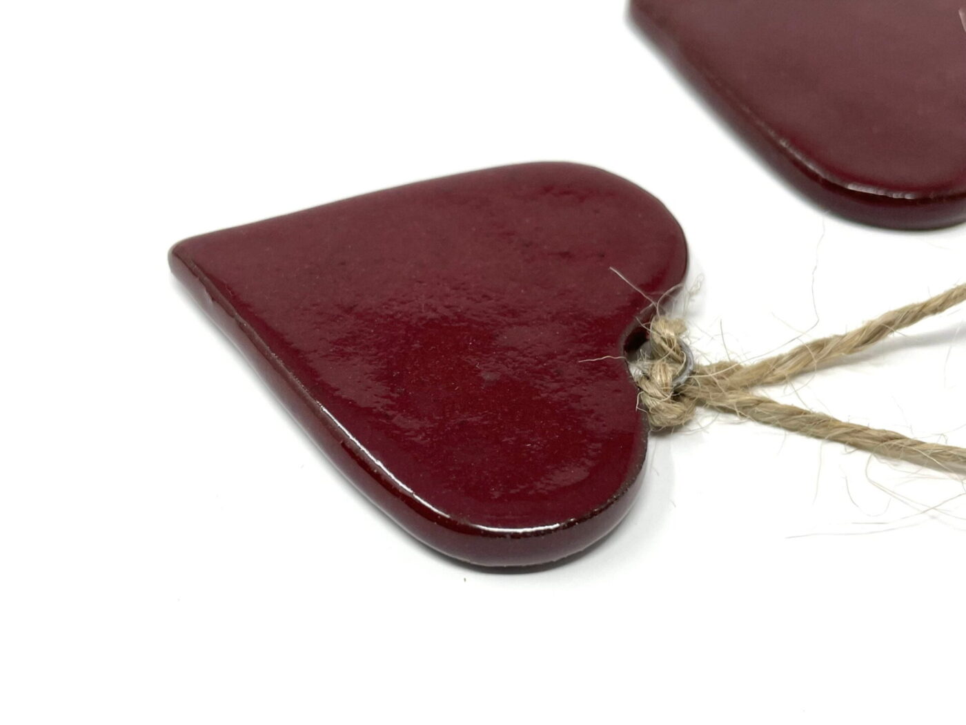 Deep Firebrick Red Ceramic Heart Garland (9 Hearts) — back view