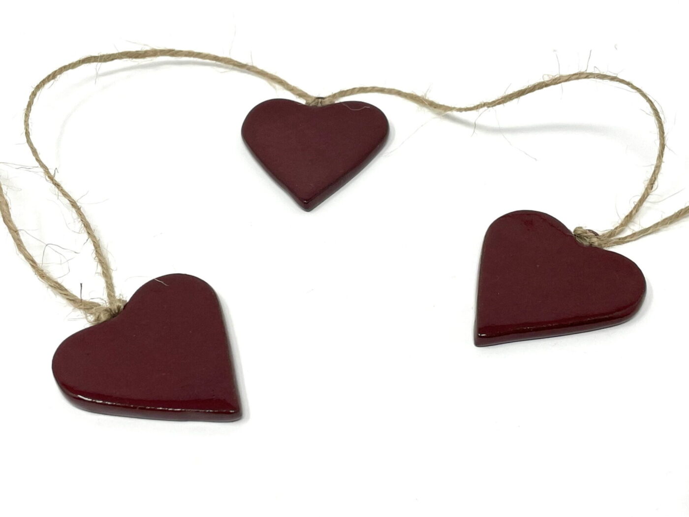 Deep Firebrick Red Ceramic Heart Garland (9 Hearts) — alternate angle