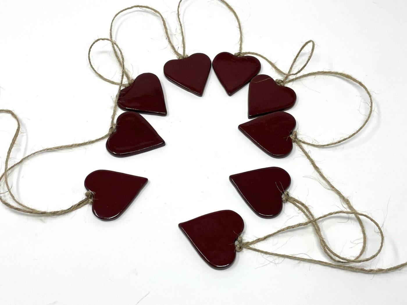 Deep Firebrick Red Ceramic Heart Garland (9 Hearts) — close-up